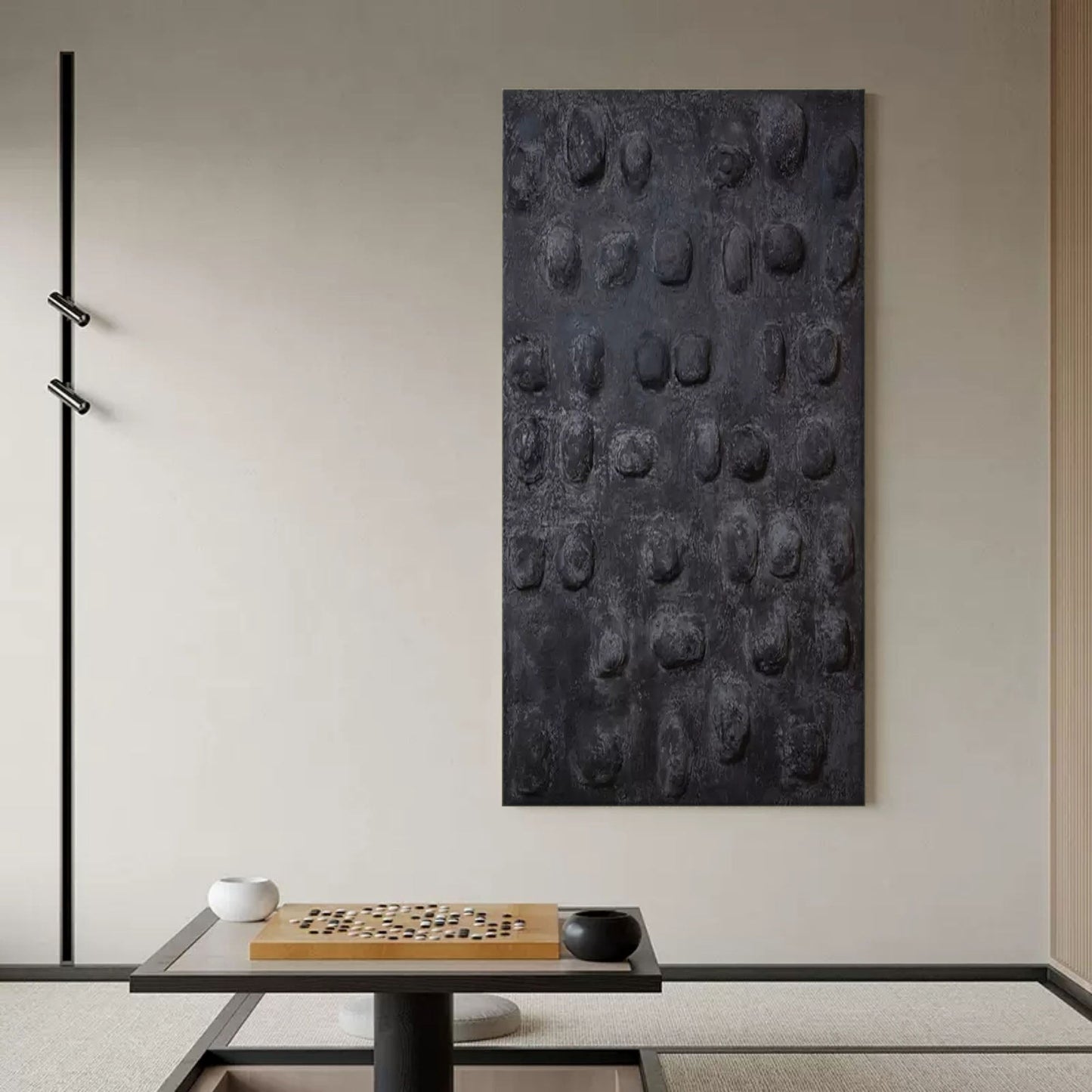 Textured Black Wabi-Sabi Oil Painting for Modern Home Decor