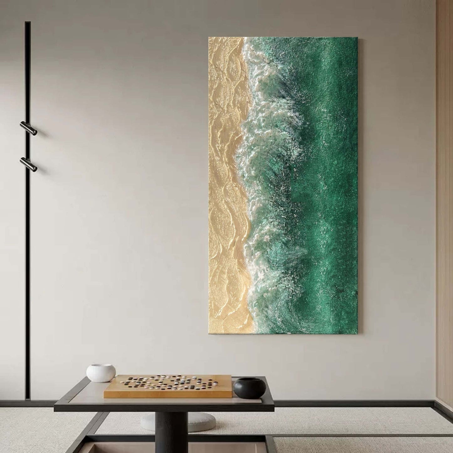 Tranquil Ocean Waves and Sandy Shoreline Oil Painting for Coastal Décor