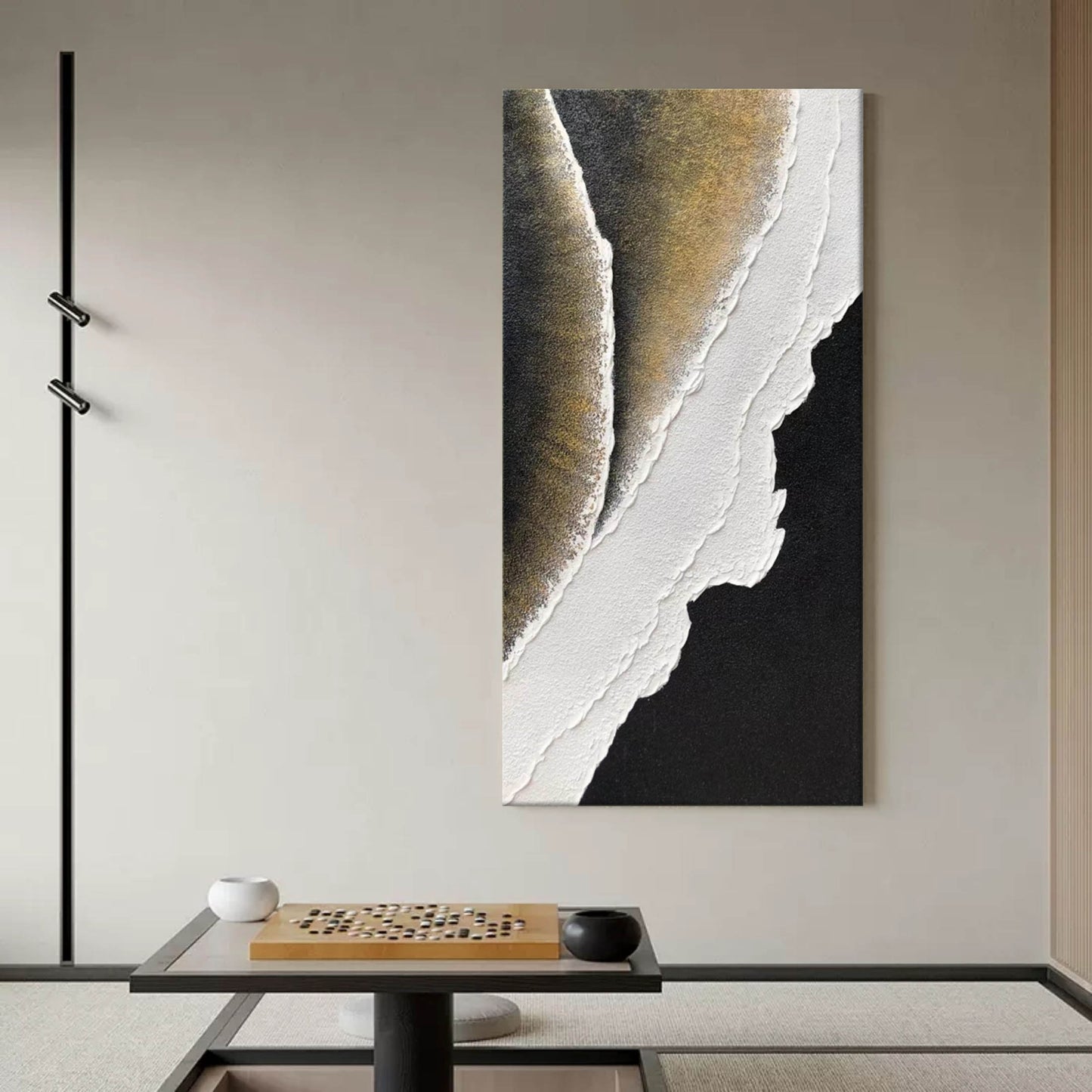 Abstract Modern Landscape Oil Painting with Textured Earth Tones and Bold Contrast