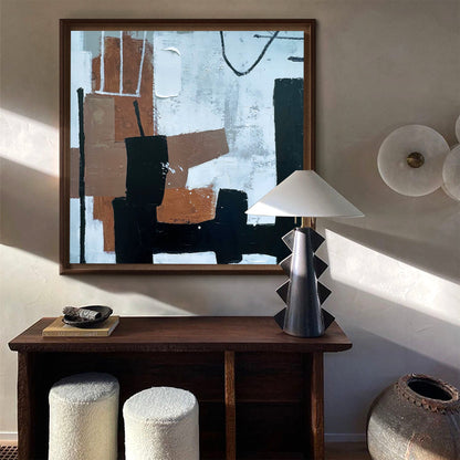 Contemporary Black and Brown Abstract Oil Painting for Elegant Home Decor