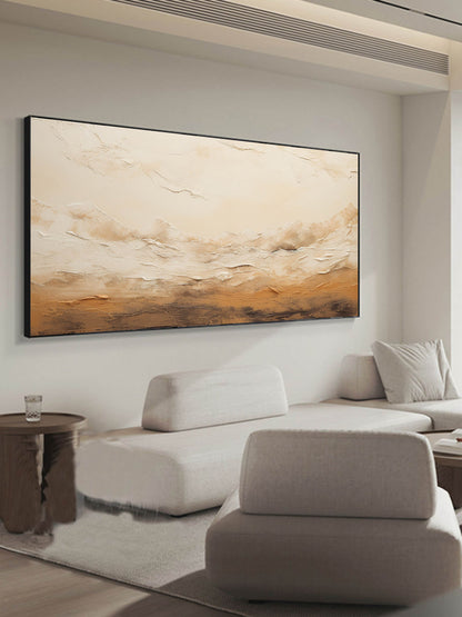 Serene Abstract Oil Painting of Mountain Landscape with Warm Earth Tones