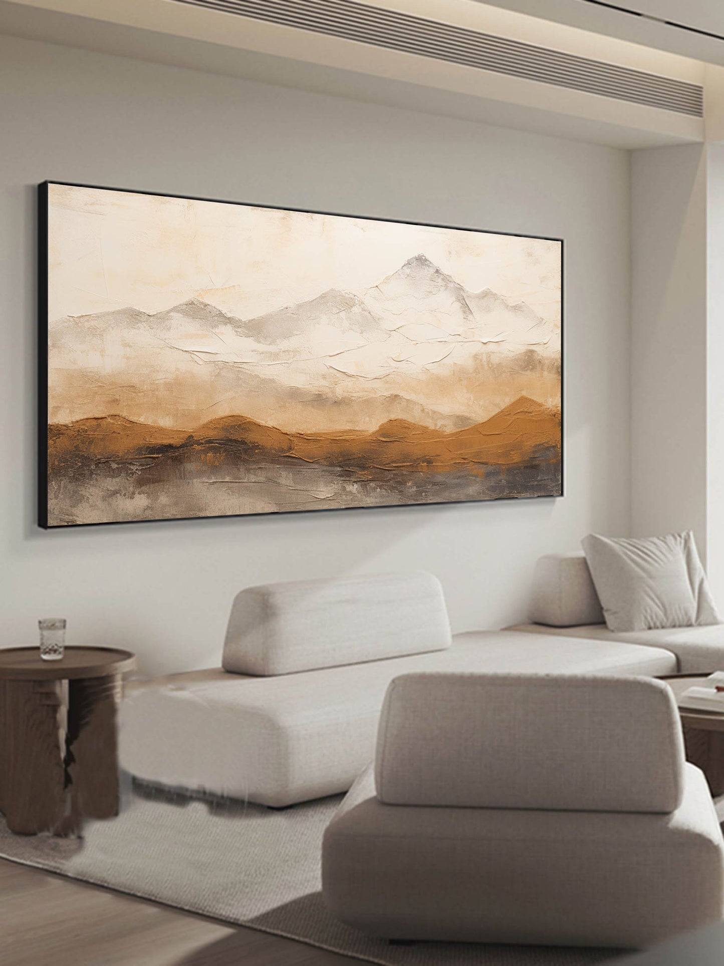 Serene Mountain Landscape Oil Painting for Home Decor and Wabi-Sabi Aesthetic