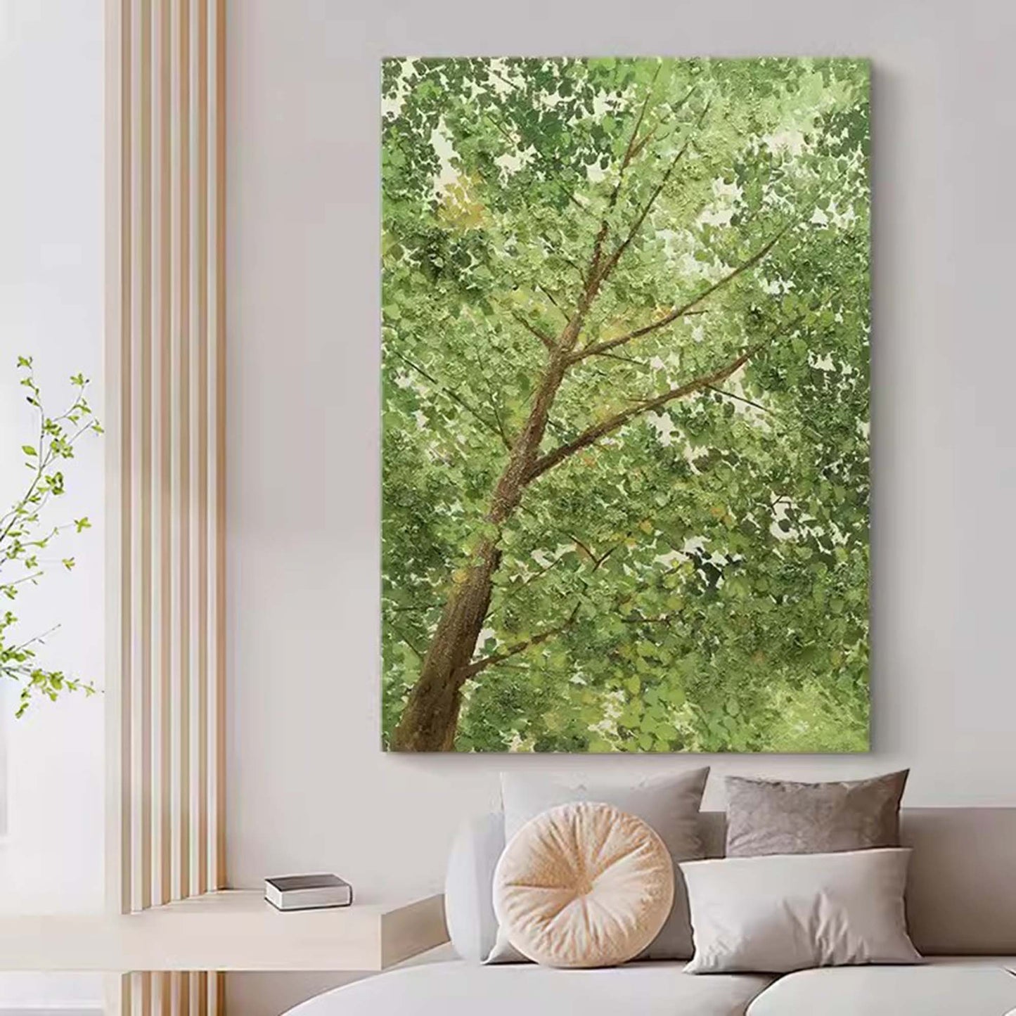 Serenity in Nature: Lush Green Tree Oil Painting for Peaceful Home Decor