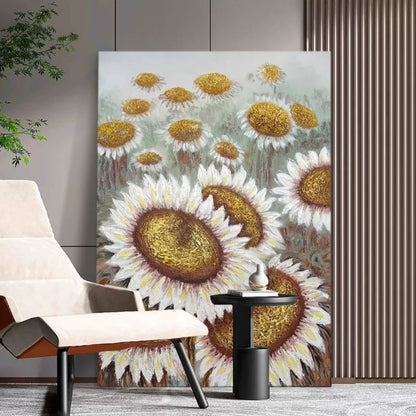 Vibrant Sunflower Oil Painting with Textured Golden Accents for Wall Art Decor