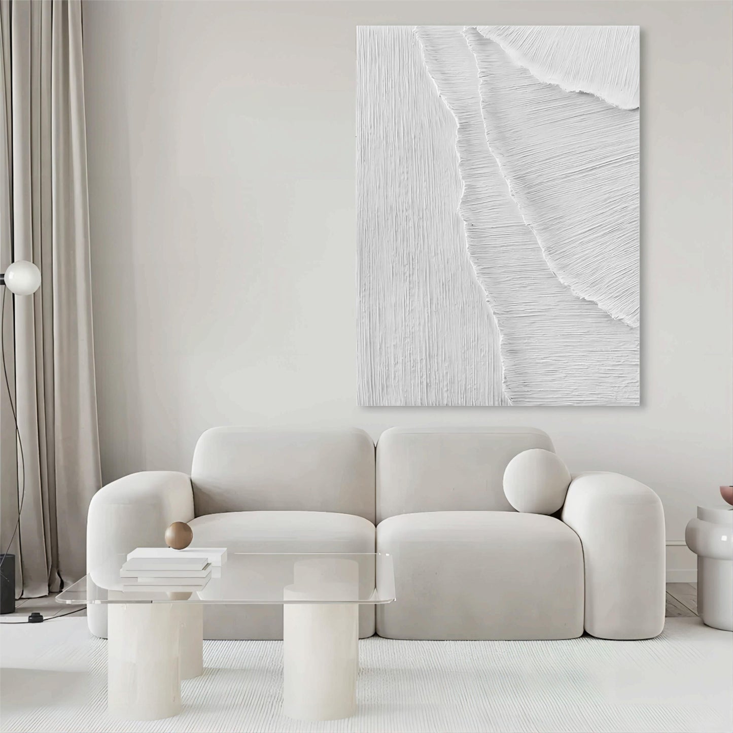 Serene Coastal Landscape Oil Painting - Textured White Waves on Canvas Art
