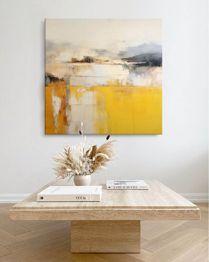 Stunning Abstract Oil Painting in Vibrant Yellow and Gray Tones for Modern Home Décor