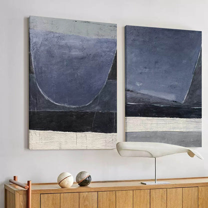 Contemporary Minimalist Oil Painting in Soothing Blue and Gray Tones