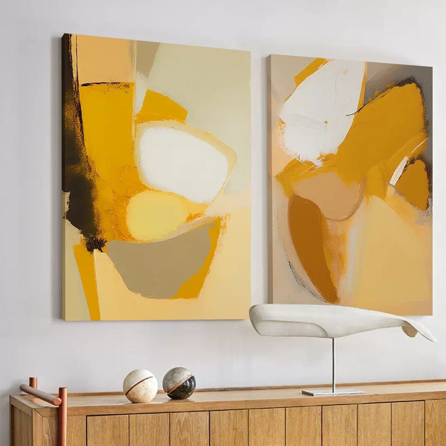 Contemporary Minimalist Abstract Oil Painting in Warm Yellow Tones for Modern Decor