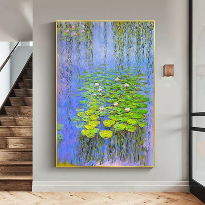 Tranquil Water Lilies - Serene Oil Painting with Vibrant Plaster Texture
