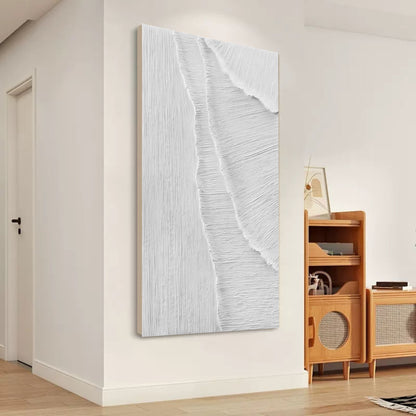 Textured White Abstract Oil Painting for Modern Minimalist Home Decor