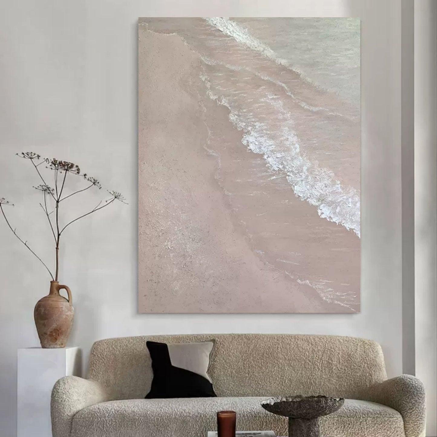 Serene Beach Wave Oil Painting for Tranquil Home Decor and Art Lovers
