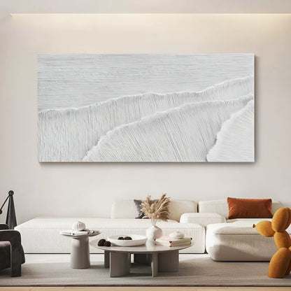 Textured White Landscape Oil Painting for Modern Home Decor