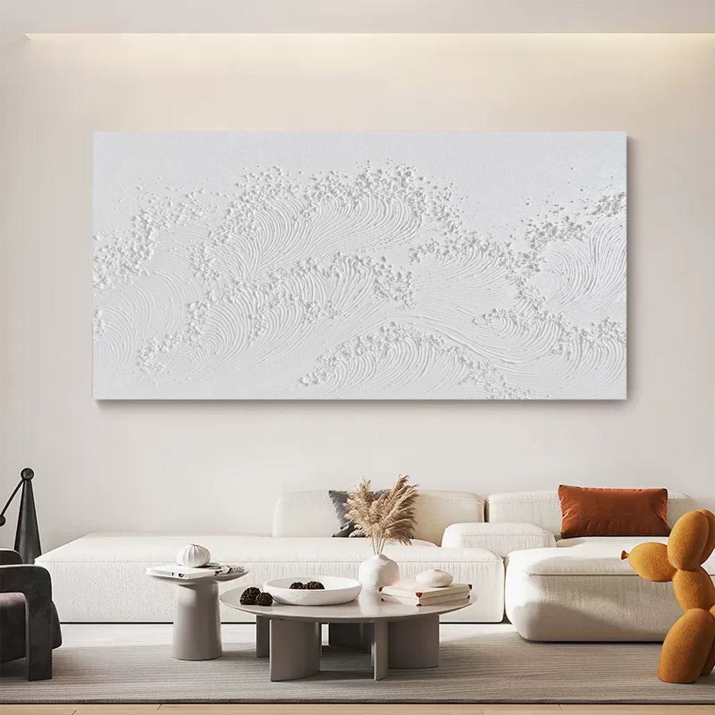 Textured White Abstract Oil Painting for Modern Home Décor