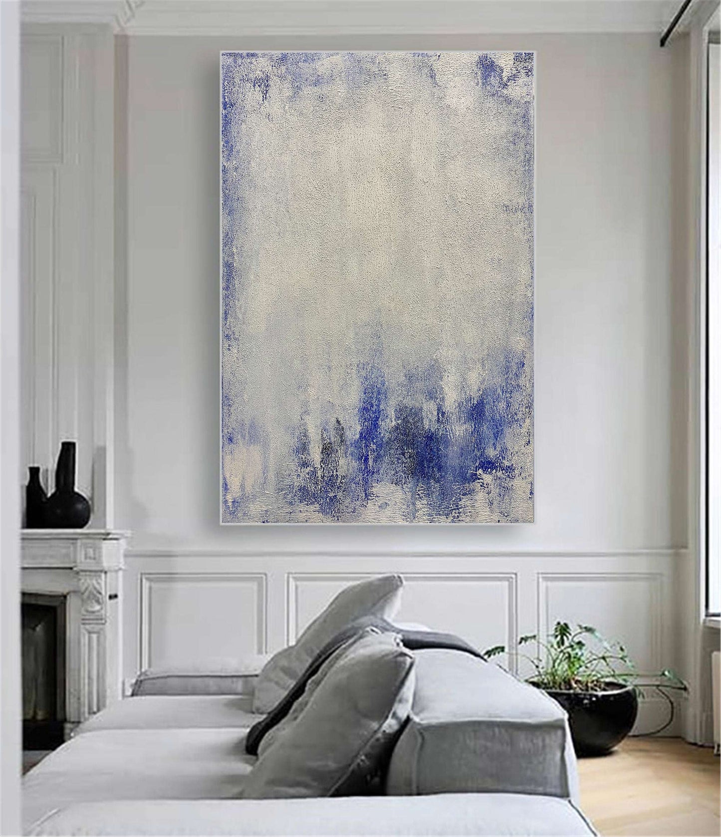 Serene Blue and White Abstract Oil Painting for Modern Home Decor