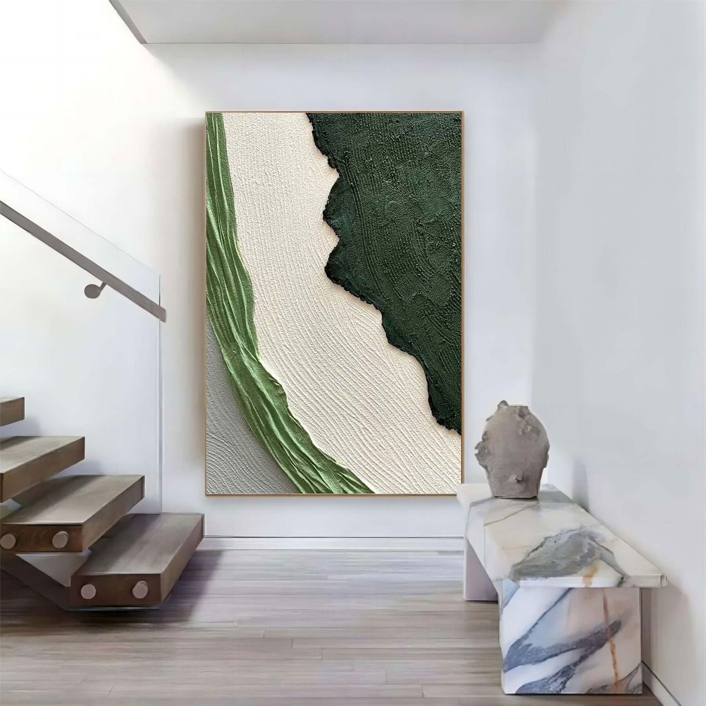 Serene Green Abstract Oil Painting for Modern Home Decor