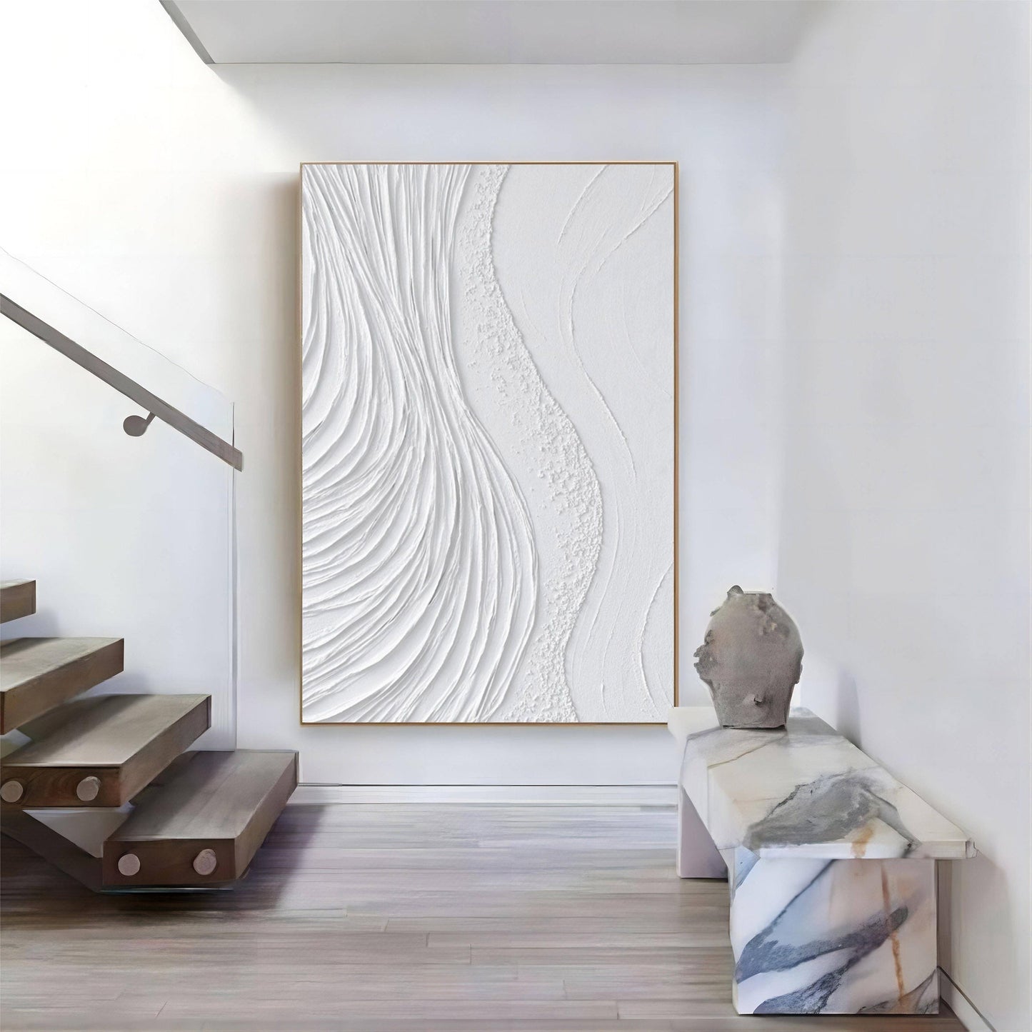 Textured White Abstract Oil Painting for Modern Decor