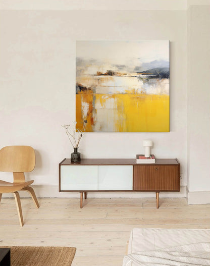 Stunning Abstract Oil Painting in Vibrant Yellow and Gray Tones for Modern Home Décor