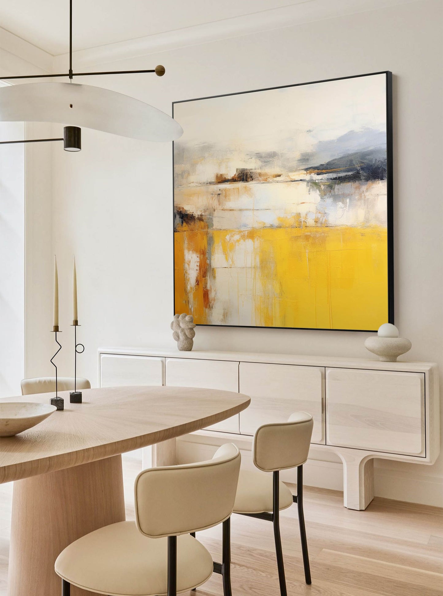 Stunning Abstract Oil Painting in Vibrant Yellow and Gray Tones for Modern Home Décor