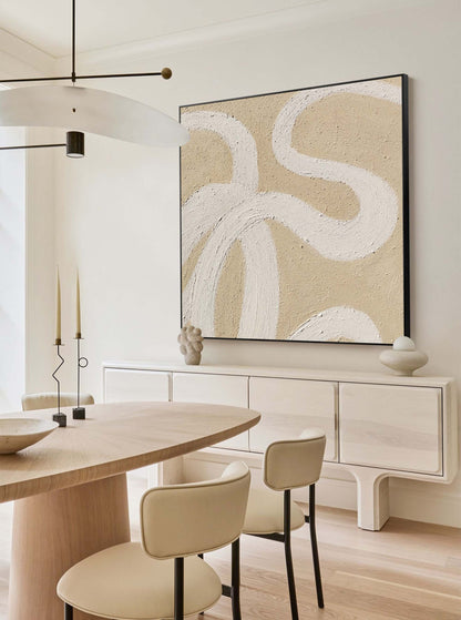 Contemporary Minimalist Line Art Oil Painting in Beige Tones for Modern Décor