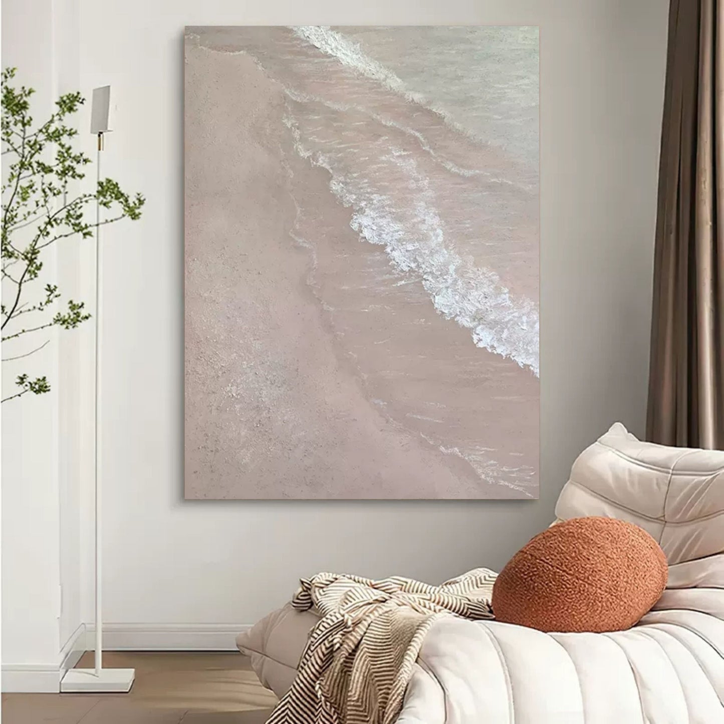 Serene Beach Wave Oil Painting for Tranquil Home Decor and Art Lovers