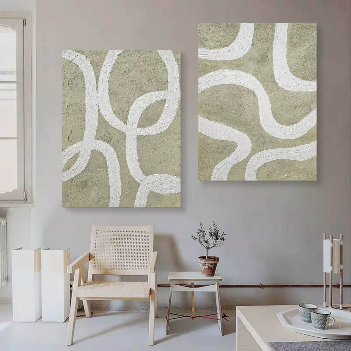 Minimalist Abstract Oil Painting Duo for Modern Home Decor
