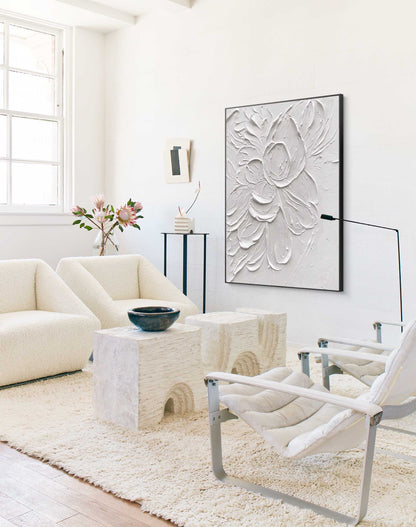 Elegant Minimalist White Flower Oil Painting for Modern Decor