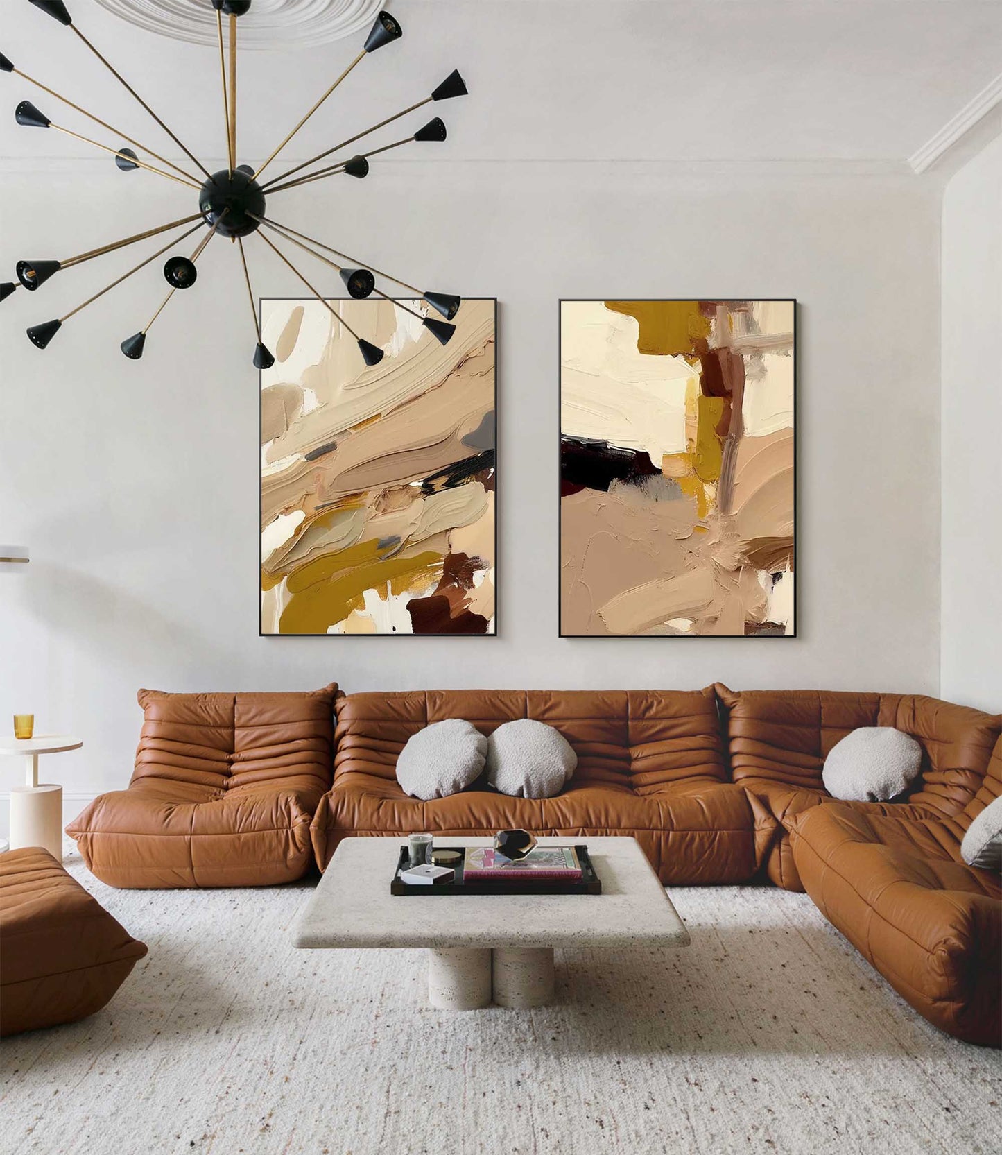 Elegant Minimalist Abstract Oil Painting in Earth Tones for Modern Home Decor