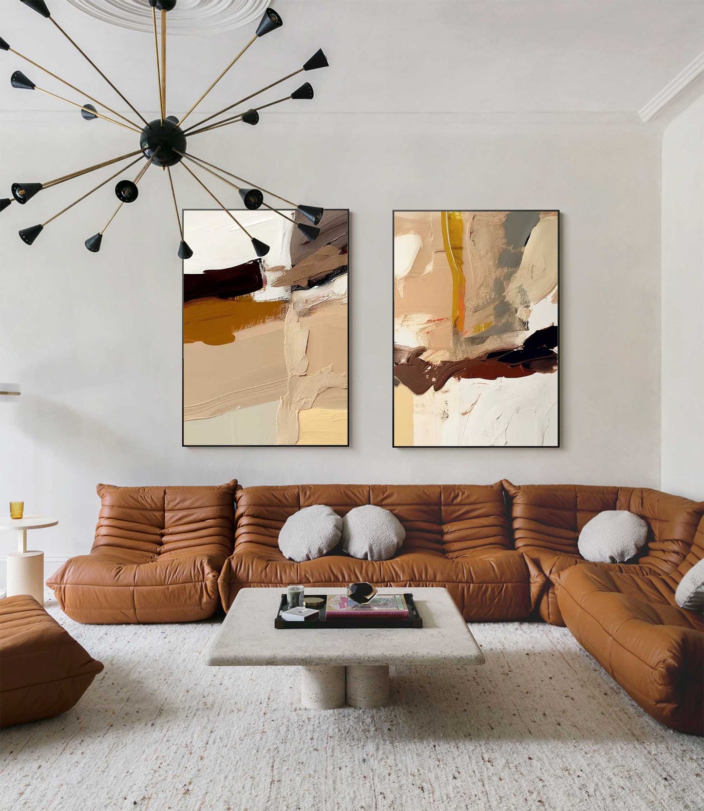 Elegant Minimalist Abstract Oil Painting in Warm Earth Tones for Modern Home Decor