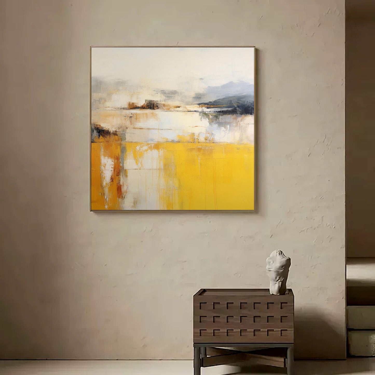 Stunning Abstract Oil Painting in Vibrant Yellow and Gray Tones for Modern Home Décor