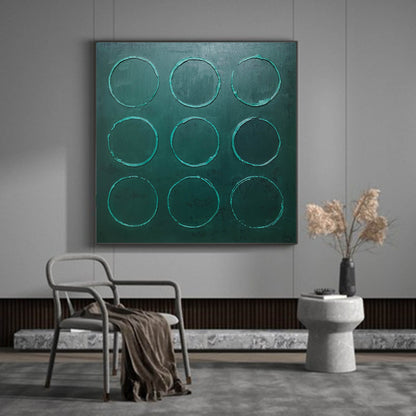 Modern Wabi-Sabi Inspired Green Circle Oil Painting for Unique Home Decor