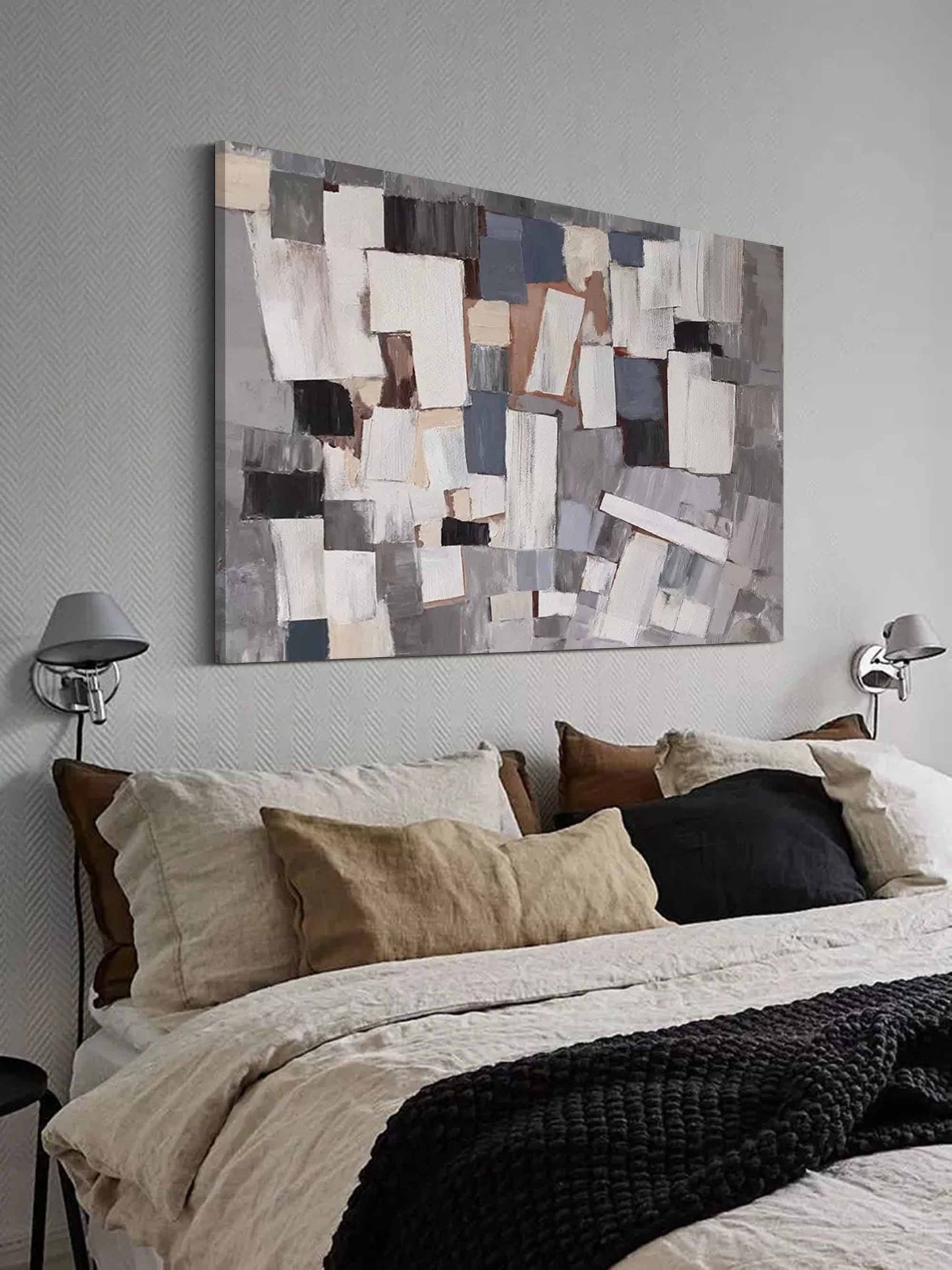 Contemporary Minimalist Geometric Oil Painting for Modern Home Decor