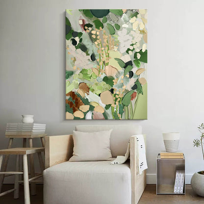 Lush Green Abstract Floral Oil Painting for Modern Home Decor