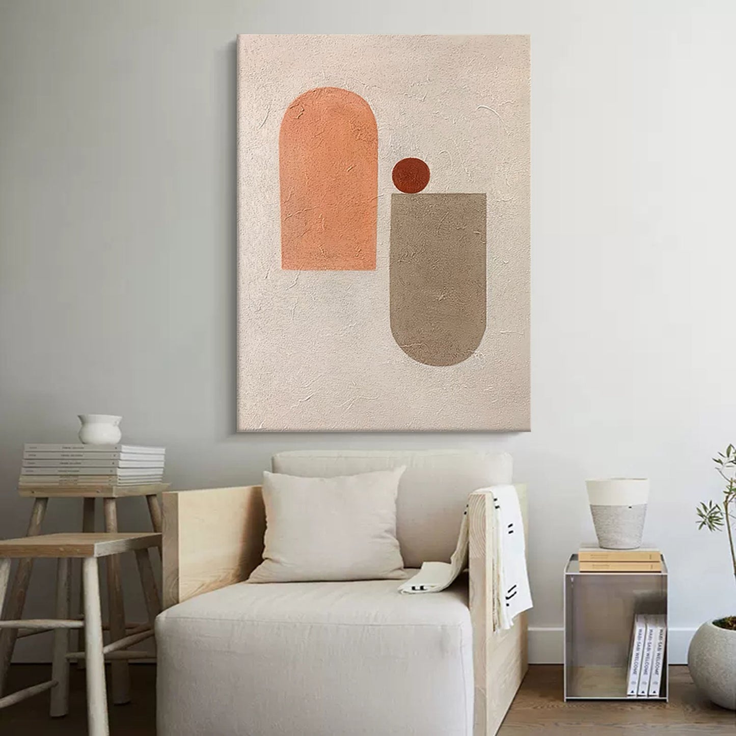 Abstract Minimalist Oil Painting with Geometric Shapes for Modern Decor