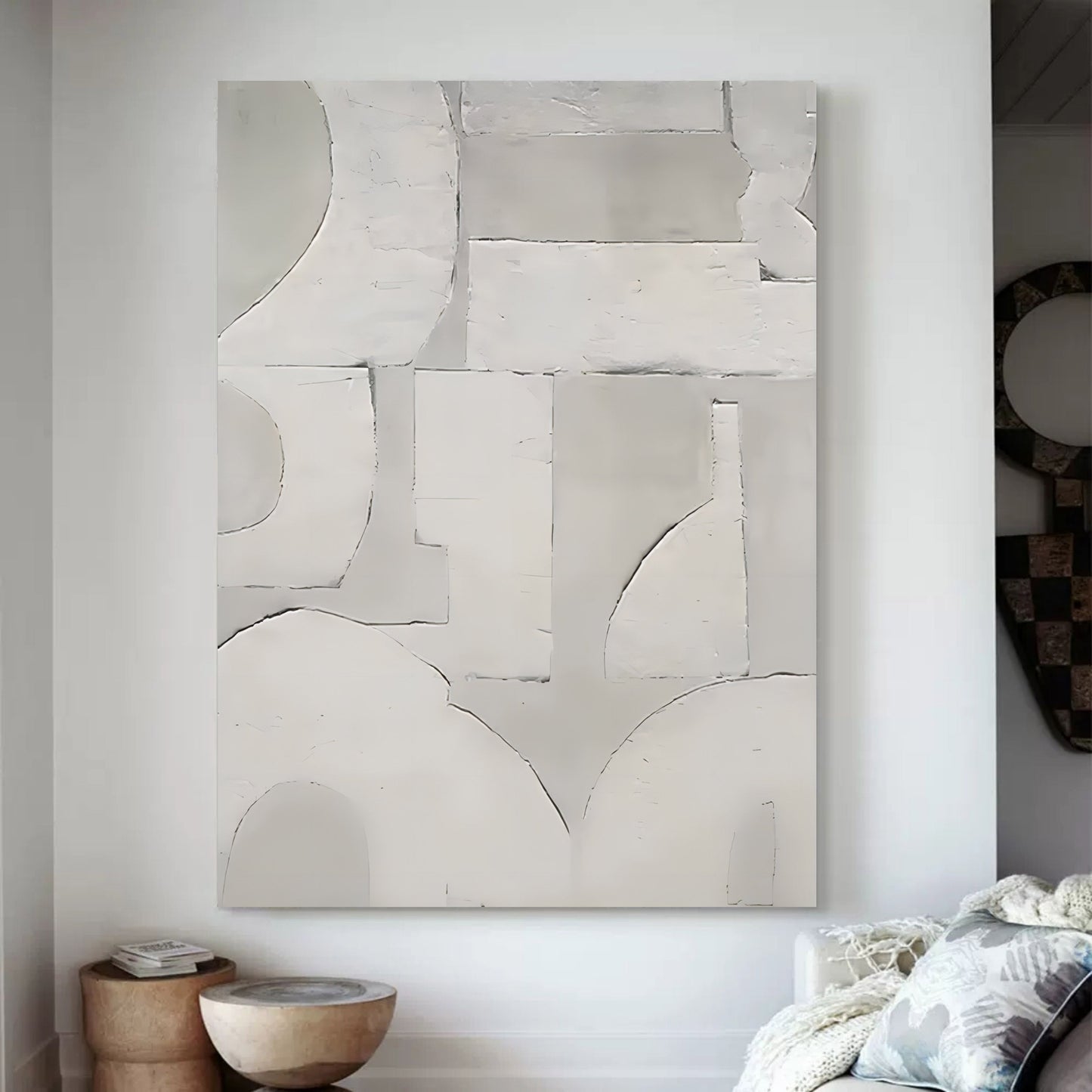 Elegant Wabi-Sabi Oil Painting for Minimalist Wall Decor in Neutral Tones