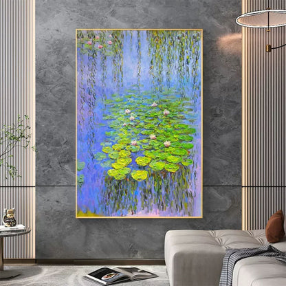 Tranquil Water Lilies - Serene Oil Painting with Vibrant Plaster Texture