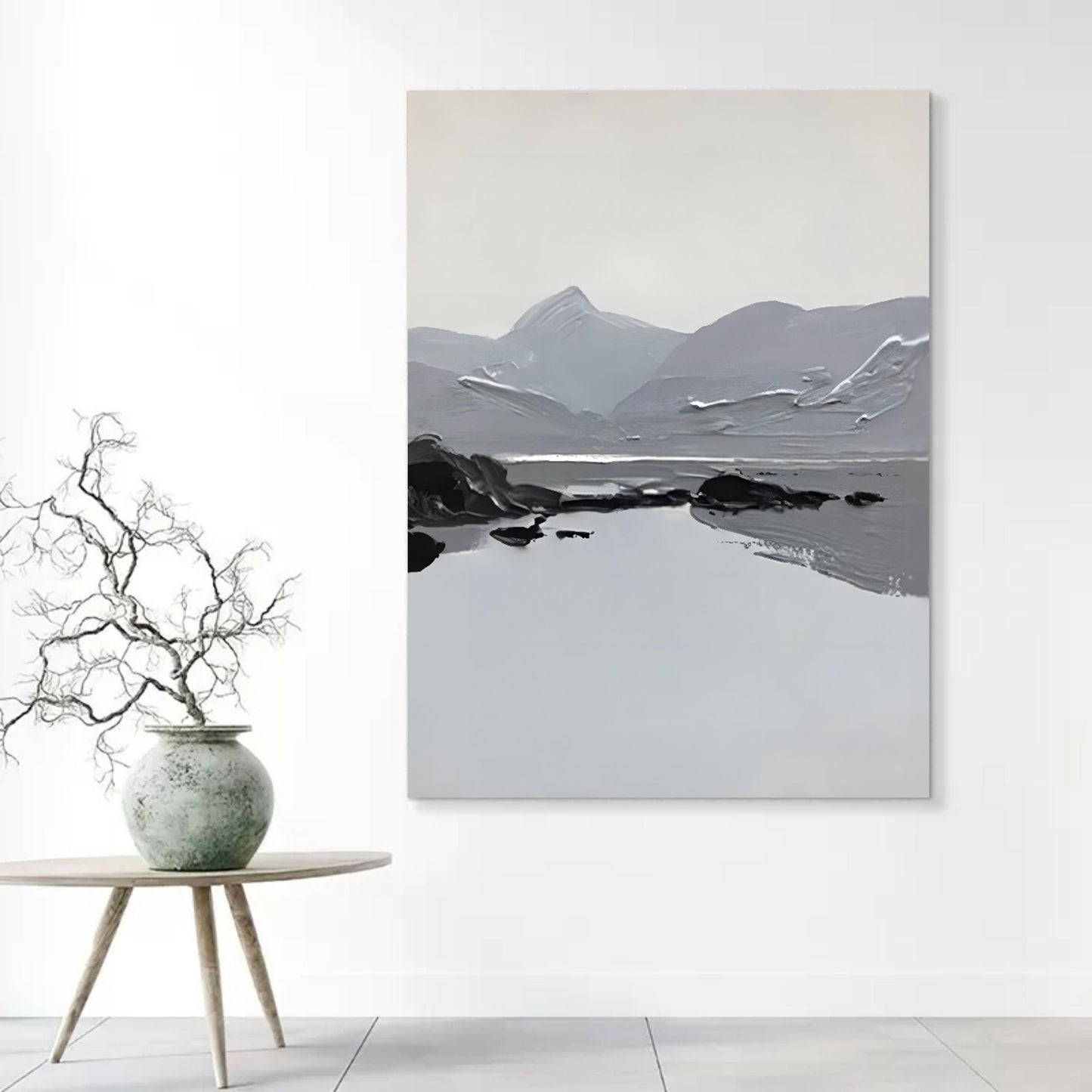 Serene Monochrome Landscape Oil Painting for Modern Wall Decor