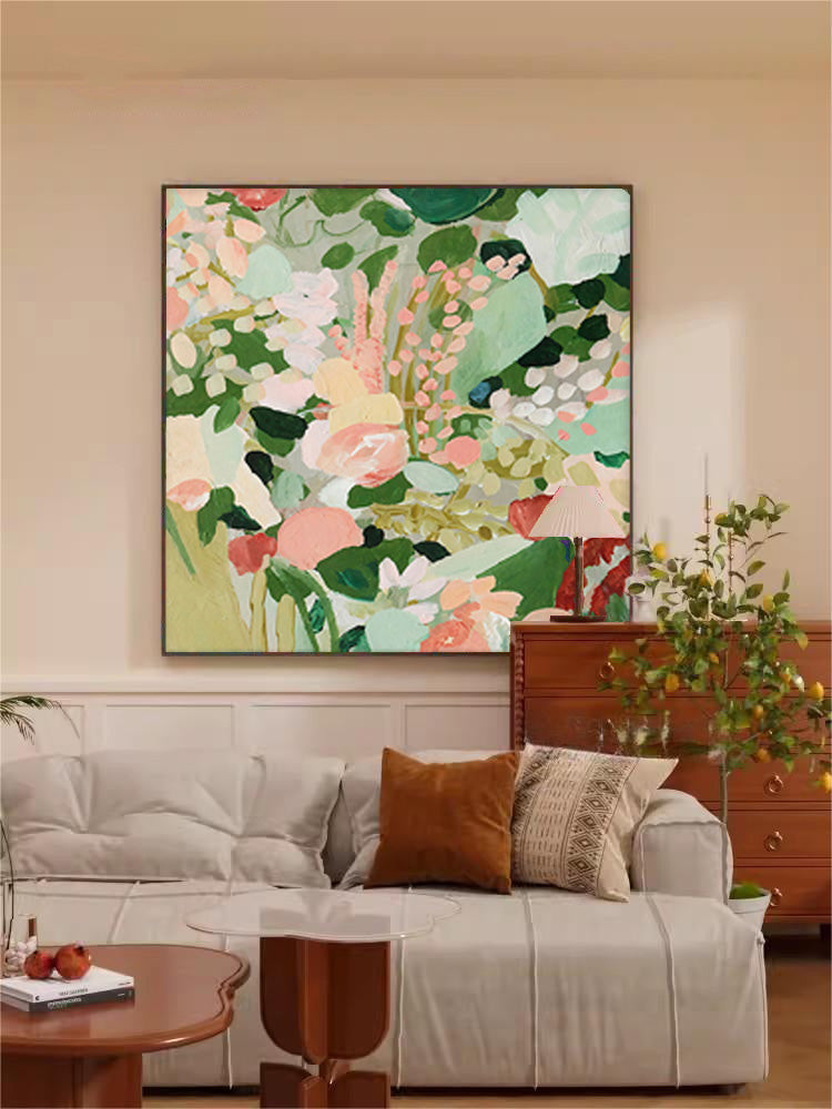 Vibrant Floral Abstract Oil Painting for Living Room Decor