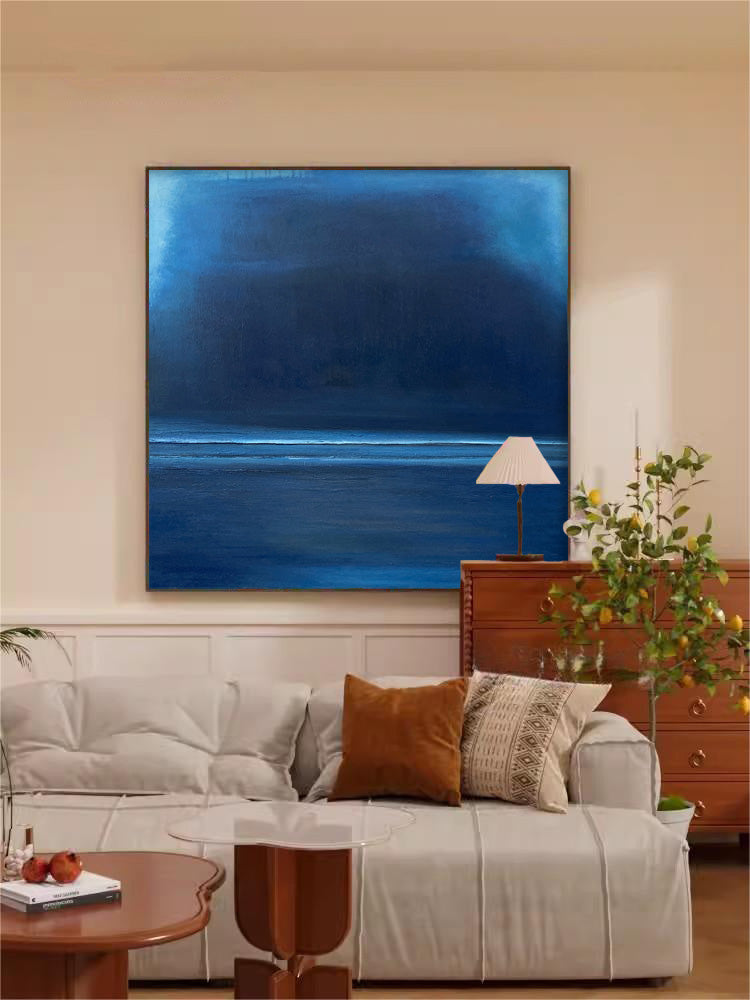 Serene Blue Abstract Oil Painting for Modern Minimalist Home Decor