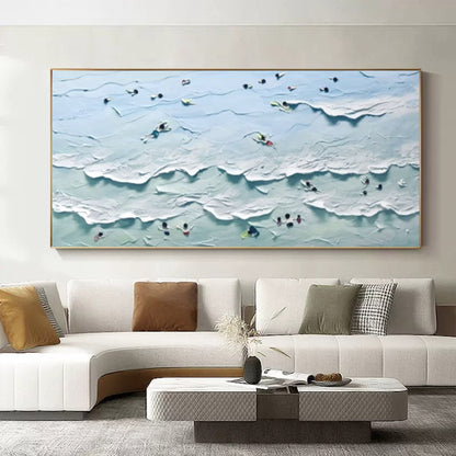 Textured Ocean Wave Oil Painting - Coastal Serenity Art for Home Decor