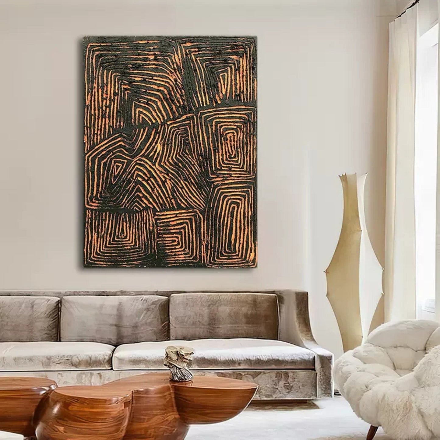 Abstract Minimalist Line Art Oil Painting for Modern Home Decor