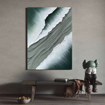 Textured Abstract Ocean Waves Oil Painting for Modern Home Decor