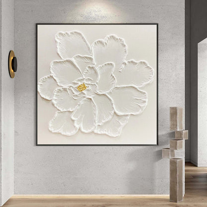Elegant White Flower Oil Painting for Minimalist Home Decor and Modern Aesthetics