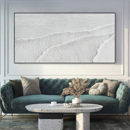 Textured White Landscape Oil Painting for Modern Home Decor