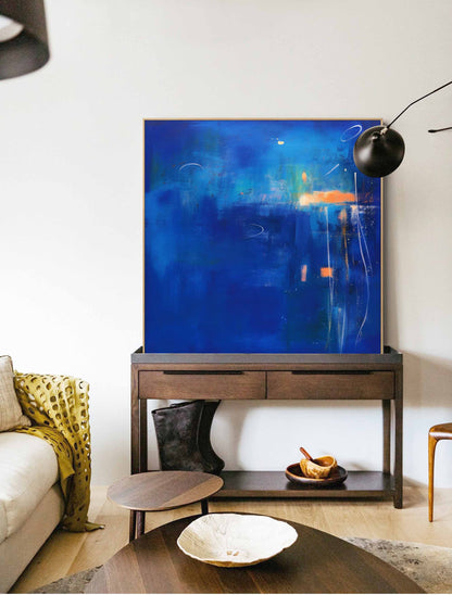 Vibrant Blue Abstract Oil Painting for Modern Home Decor and Art Enthusiasts