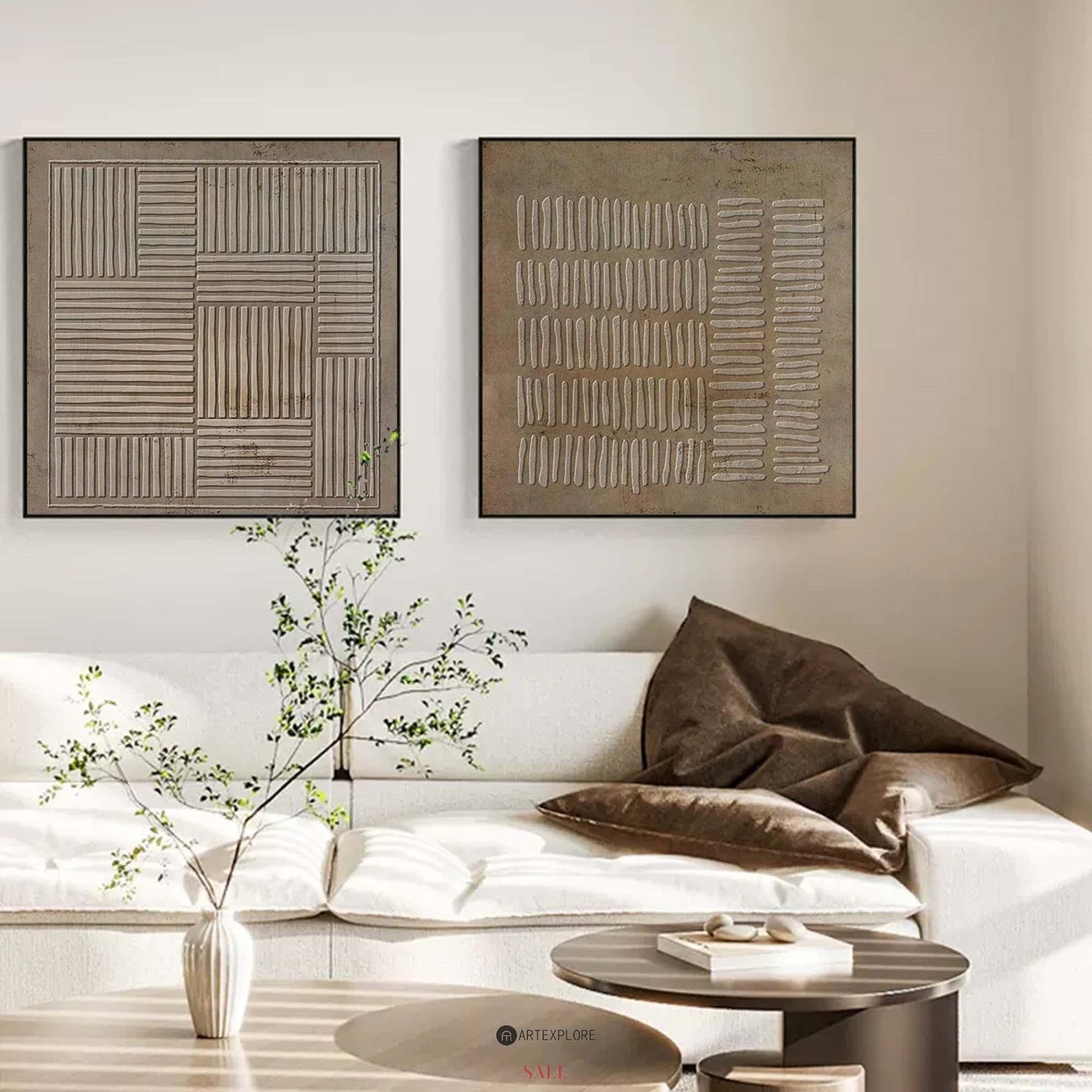 Modern Neutral Abstract Duo ‚Äì Contemporary Oil Paintings for Stylish Interiors