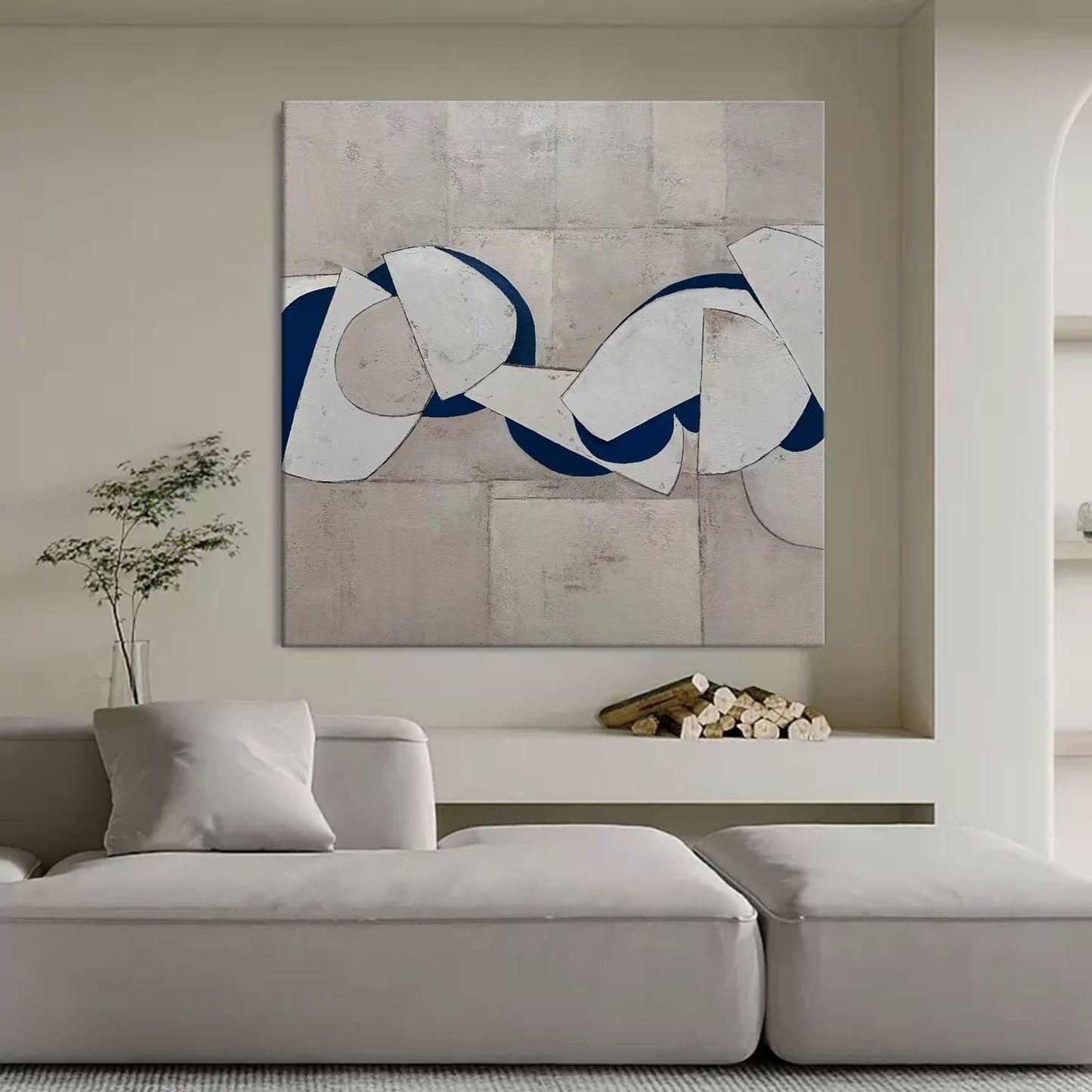 Abstract Geometric Oil Painting for Modern Home Decor and Wabi-Sabi Aesthetics