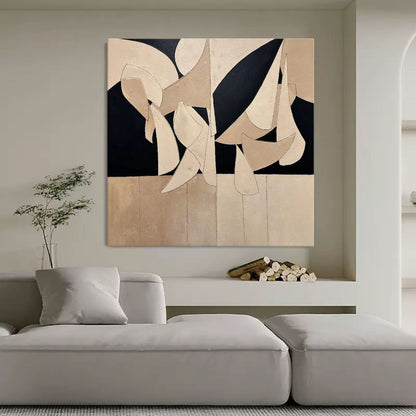 Abstract Beige and Black Oil Painting for Modern Home Decor