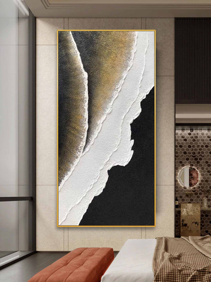 Abstract Modern Landscape Oil Painting with Textured Earth Tones and Bold Contrast