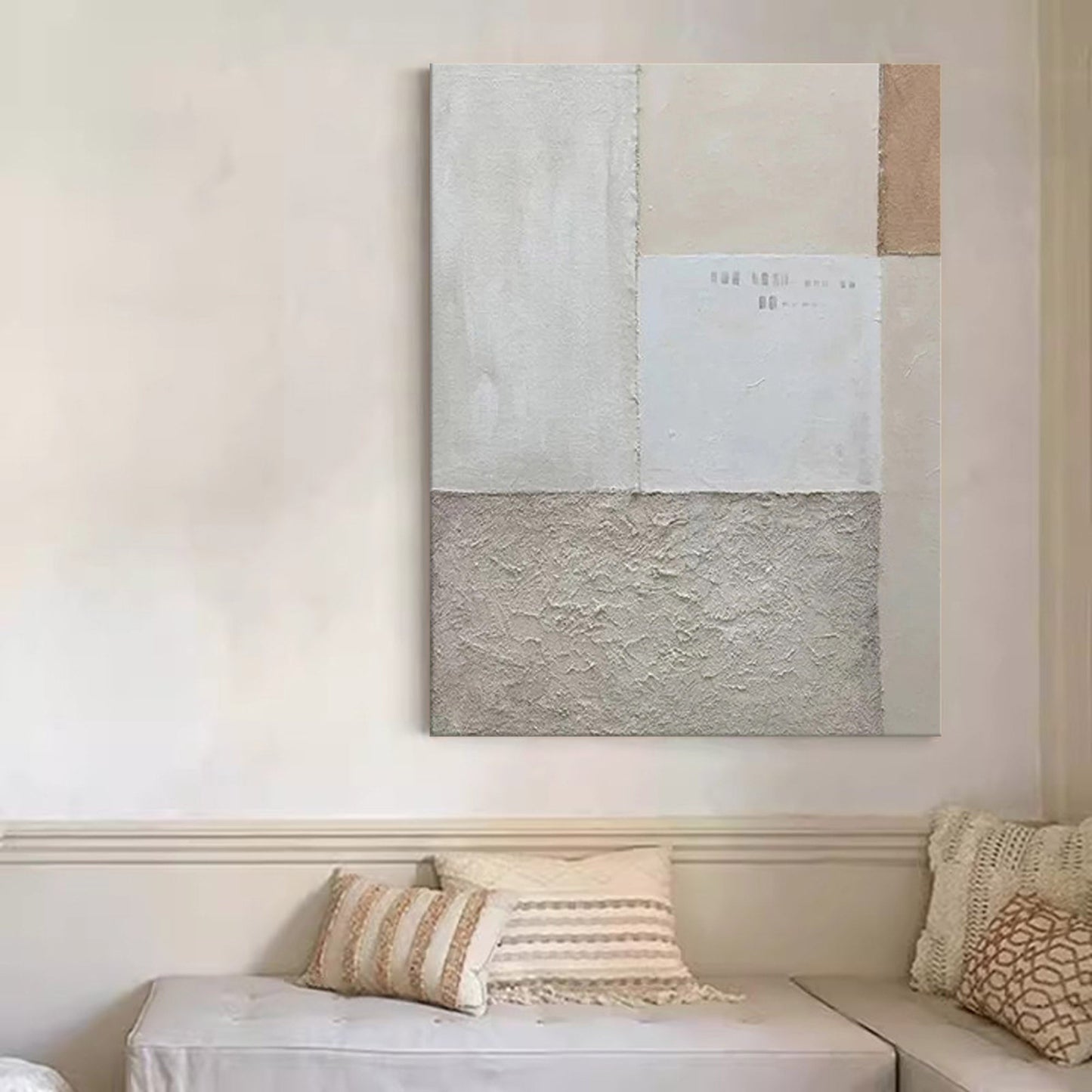 Serene Minimalist Geometric Oil Painting for Modern Home Decor