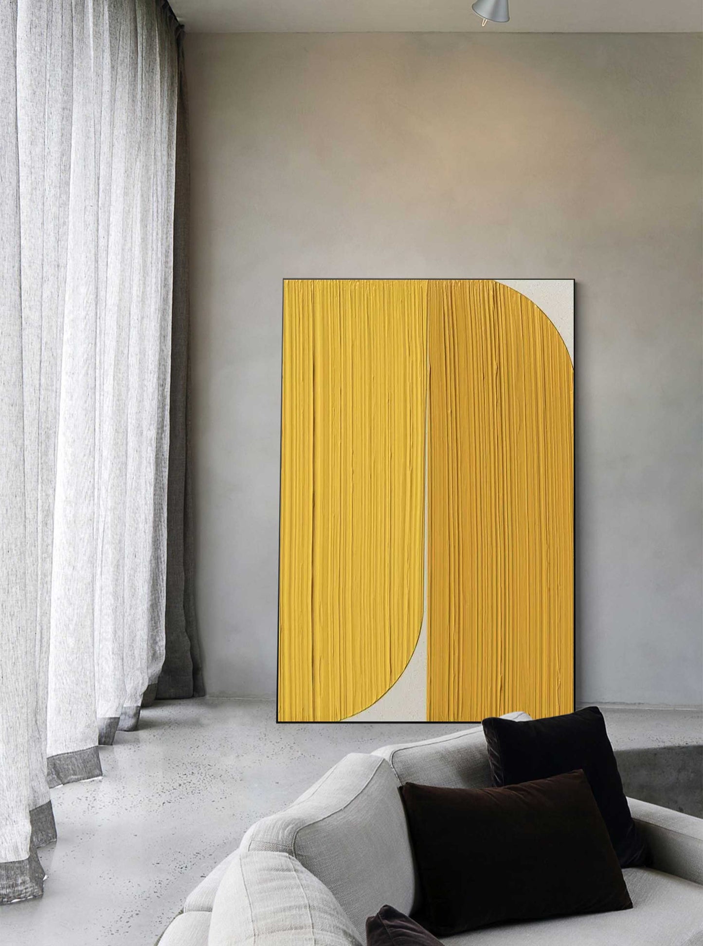 Contemporary Yellow Minimalist Oil Painting for Modern Home Decor